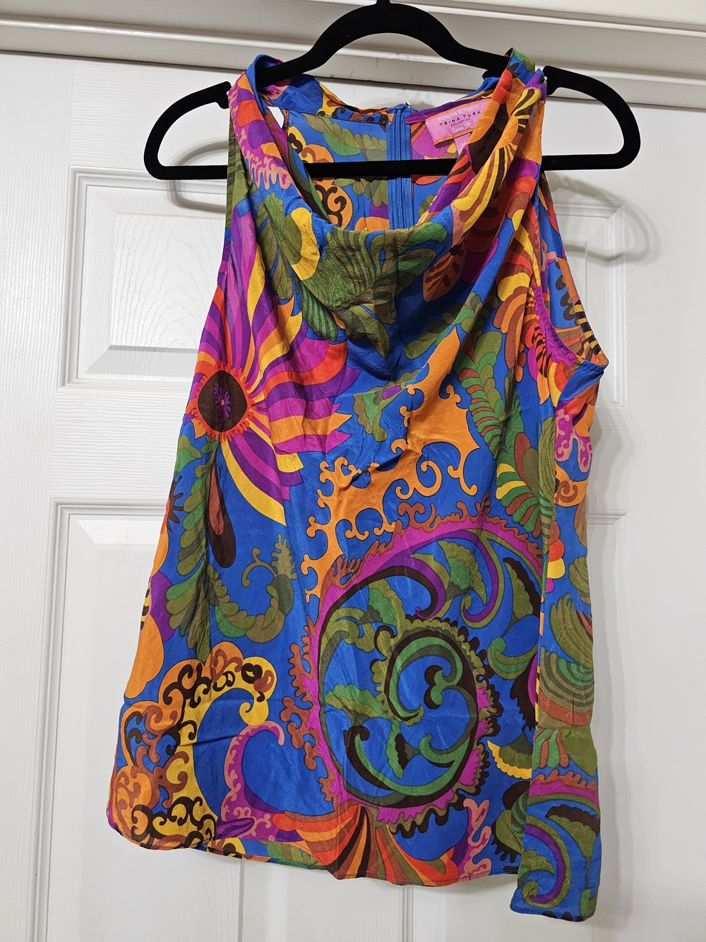 100% Silk Vibrant Multicolor Psychedelic Print Sleeveless Top - Picture 1 of 7